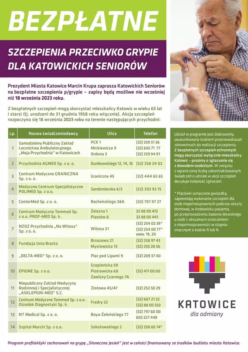 Bezpłatne szczepienia przeciw grypie dla katowickich seniorów / fot. UM Katowice
