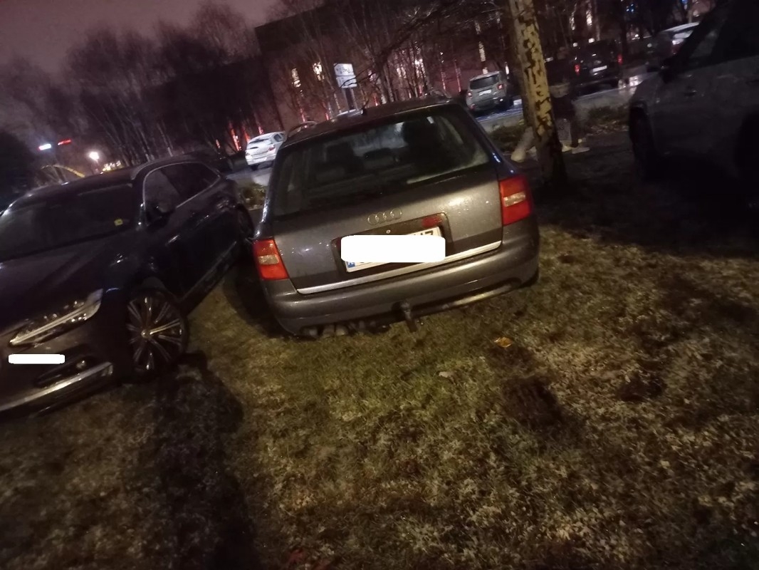 Zablokowane chodniki, zniszczona zieleń.
