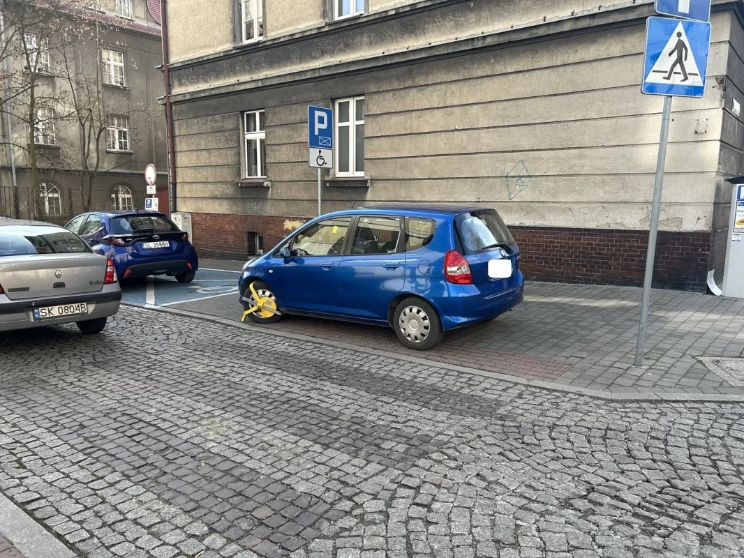 Zablokowane chodniki, zniszczona zieleń.